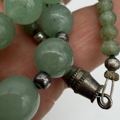 Vintage Green Stone Necklace Natural Round Polished Estate