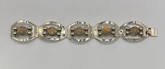 7″ Sterling Silver & Faux Fire Opal Panel Link Bracelet
