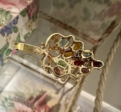 Vintage Gold Tone Fruit Salad Grape Cluster Pendant Prong Set Rhinestones 1 1/2”