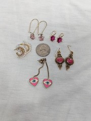 Vintage ~ Now Mixed Lot 5 Pair Gold Tone & Pink Dangle Pierced Earrings