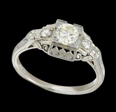 BELAIS ART DECO 0.45 CTW OLD MINE Cut DIAMOND 18 K GOLD CHECKERBOARD Style Ring