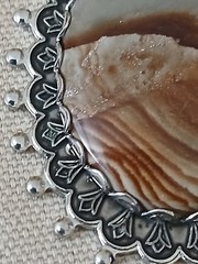 Vintage Picture Jasper Oval Silvertone Pendant W 28″ Silvertone Chain Necklace
