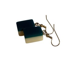 MAHJONG Tile Earrings White And Green Pierced Dangle Drop Acrylic Plastic VTG