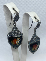 Vintage earrings. USSR porcelain. Hand painted. Enamel.Russian. Finift . 7.99 g.