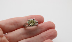 Silver Tone Metal Solid Cushion Yellow Glass Round 10mm Stone Band Ring Sz 5.25