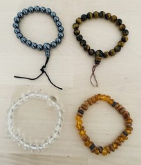 **** 4 Vintage Stone Glass Beads Stretchable Bracelets