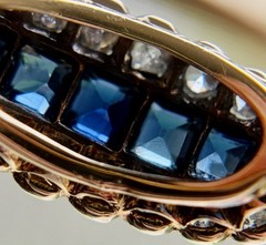 Antique 14K Gold Sapphire & Diamond Saddle Ring Victorian Edwardian Estate 7.25