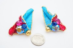 Vintage Clip On Earrings Gold Tone Rhinestone L3