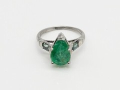 Vintage 1940s $7000 5.50ct Natural Pear Cut Emerald Alexandrite Platinum Ring