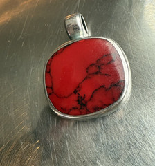 VTG ATI Mexico 925 Sterling Silver Pendant Large 4.5×3.5cm Red Stone collectible