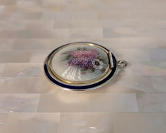 Antique French Guilloche 935 Sterling Silver Enamel Floral Locket Pendant