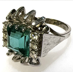STUNNING Custom vintage 18k white gold Indicolite Tourmaline and Diamond Ring