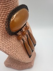 Vintage 1960s-70s Retro Revival Soviet Baltic Amber Teardrop Dangle Brooch Pin