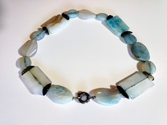 Vintage Aquamarine, Amazonite, & Smoky Quartz Gemstone Glass Chunky Necklace 16″