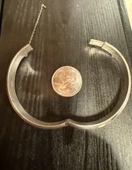 Vintage Silver Hinged Bangle Bracelet With Safety Chain Stamped 925