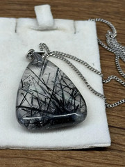 antique large rutilated tourmaline quartz pendant with chain necklace 835 silver