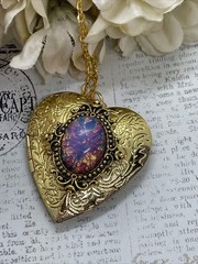 Gold Heart Locket Photo Harlequin Opal New Birthday Anniversary Wedding Necklace