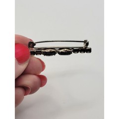 Vintage Art Deco Bar Brooch Pin Black Glass Navette Prong Set Rhinestone