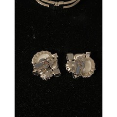 Vintage Juliana Clamper Bracelet & Earring Set Silver Tone w/ White Stones