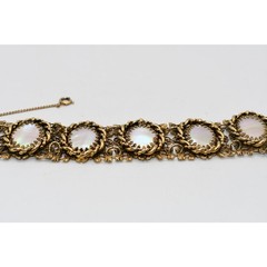 Vintage Mother of Pearl Link Bracelet Gold Tone 7.25” Safety Chain