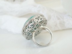 Vintage Huge Sterling Silver 925 Green Turquoise Looking Statement Ring Size 5