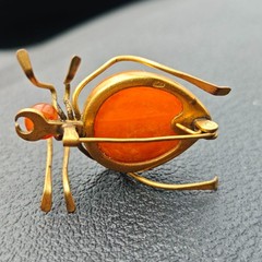 Vintage Soviet Baltic Amber Beetle Spider Brooch Honey Amber