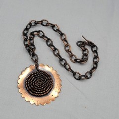 Vintage Copper Brutalist Pendant Necklace Statement 16″ MCM