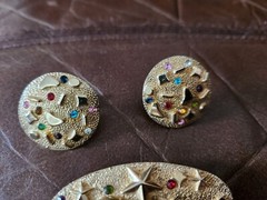 Vtg Accessocraft Confetti Paint Palate Earrings & Brooch PIN SET MCM