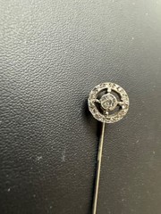 Silver Tone Stick Pin Hand Painted Floral White Cabochon Leaf Frame, VGC