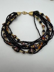 Vintage Les Bernard Multi Strand Necklace & Clip Earrings Set Gold Tone