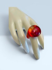 Lucite Resin Ring Encased Flowers Size 8 Pink Orange Translucent Groovy