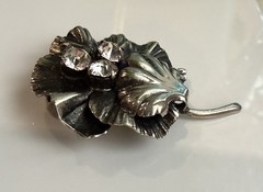 Vintage Soviet gilded brooch pin White