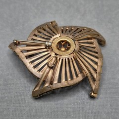 Vintage Signed M&S Gold Filled Rhinestone pinwheel Brooch