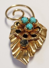 Barclay Brooch Pin Pendant 12kt 1/20 Gold Filled Faux Turquoise Enamel Leaf