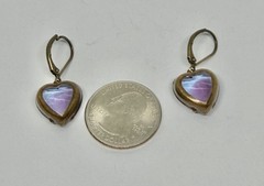 Vintage Upcycled Bi Color Blue & Amethyst Heart Shaped Glass Leverback Earrings