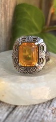 Citrine Checkerboard Sterling Silver Ring Antique Vintage Size 4.25 Nice !!!