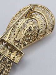 Vintage Gold Vermeil Sterling Germany Art Deco Markasite Filagree Scroll Brooch