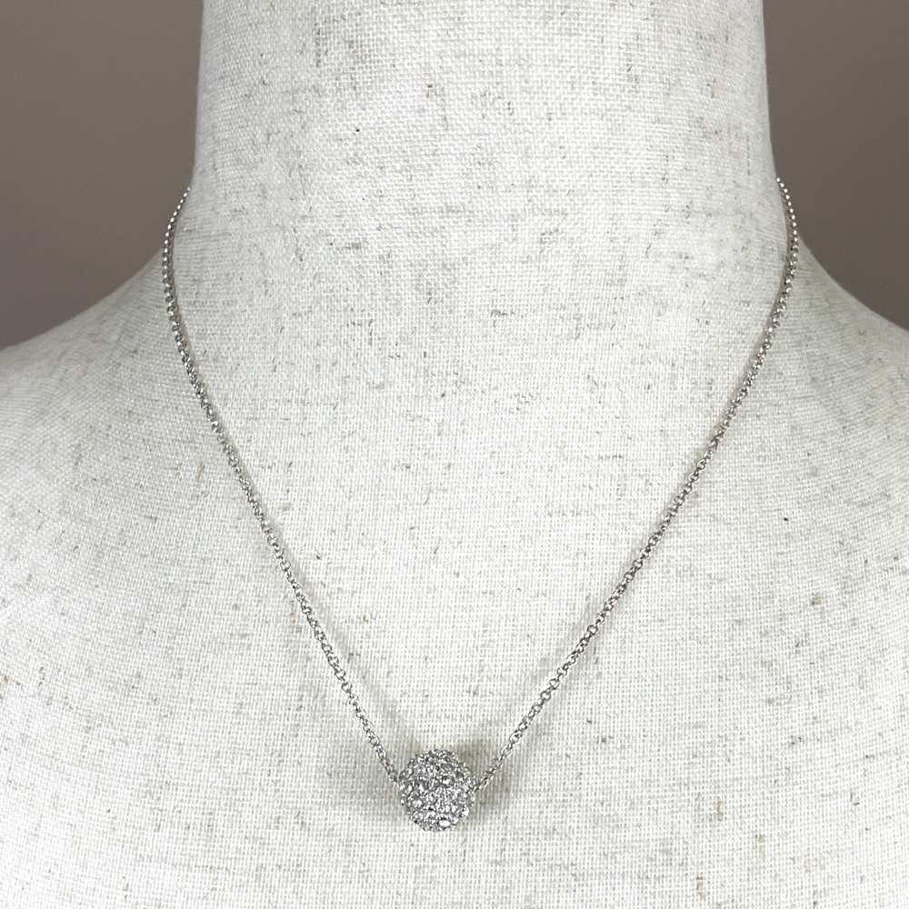 Vintage Monet Signed Pavé Crystal Fireball Silver-Tone 16″-18″ Pendant Necklace