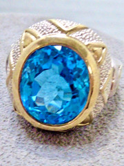 NEW 11 CARAT LONDON SWISS BLUE MINED OVAL CUT TOPAZ STERLING RING SIZE 8 RING