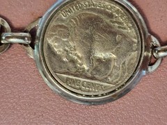 Silver link Buffalo Nickel Bracelet. 7 Inches long