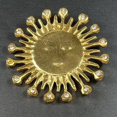 Beautiful Large Sun Face Brooch Rays Rhinestones 2.8″ Modernist