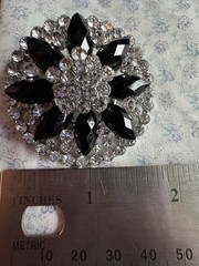 Sparkling Black Marquise And Clear Round Rhinestone Brooch Silver Tone Statement
