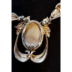 1/20 Gold Filled Tiger Eye Clip-On Earrings Vintage Floral Filigree 1.25″ bc-46