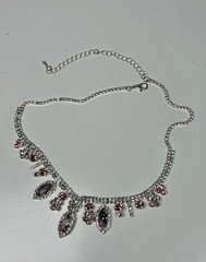 EISENBERG ICE Vintage Silver Tone Pink Rhinestone Crystal Choker Necklace