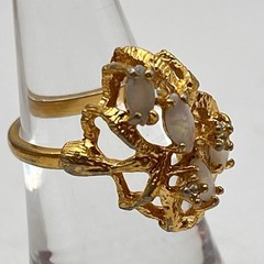 Vintage Brutalist Nugget Cocktail Ring 18k Gold Electroplated Opals AS IS Sz 5.5