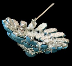 Vtg Glamorous Large High Domed Multilayered Silver Tone Acrylic Cabochon Brooch