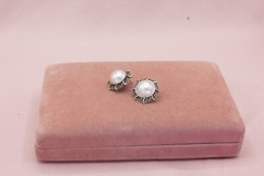 Vintage Sterling Silver Marcasite Faux Pearl Round Post Earrings – Ideal Gift