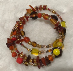 Vintage Amber Nuggets Silver Heart Pendant Necklace, Amber Memory Wire Bracelet