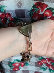 Vintage Silver Rutilated Quartz Triangle Shaped Stones Link Bracelet 8″
