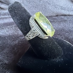 Vtg Sterling Silver Ring .925 Sz 7.5 Marquis PALE Yellow Stone Cocktail Coquette